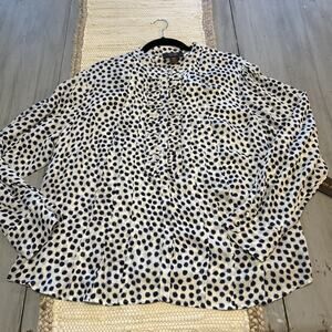 NWT Victor Alfaro White Blue Polka Dot Ruffle Snap Front Blouse Top Womens 18W